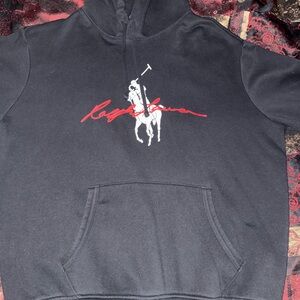 Polo Ralph Lauren Black Big Pony Graphic Print  Grey Pullover Hoodie